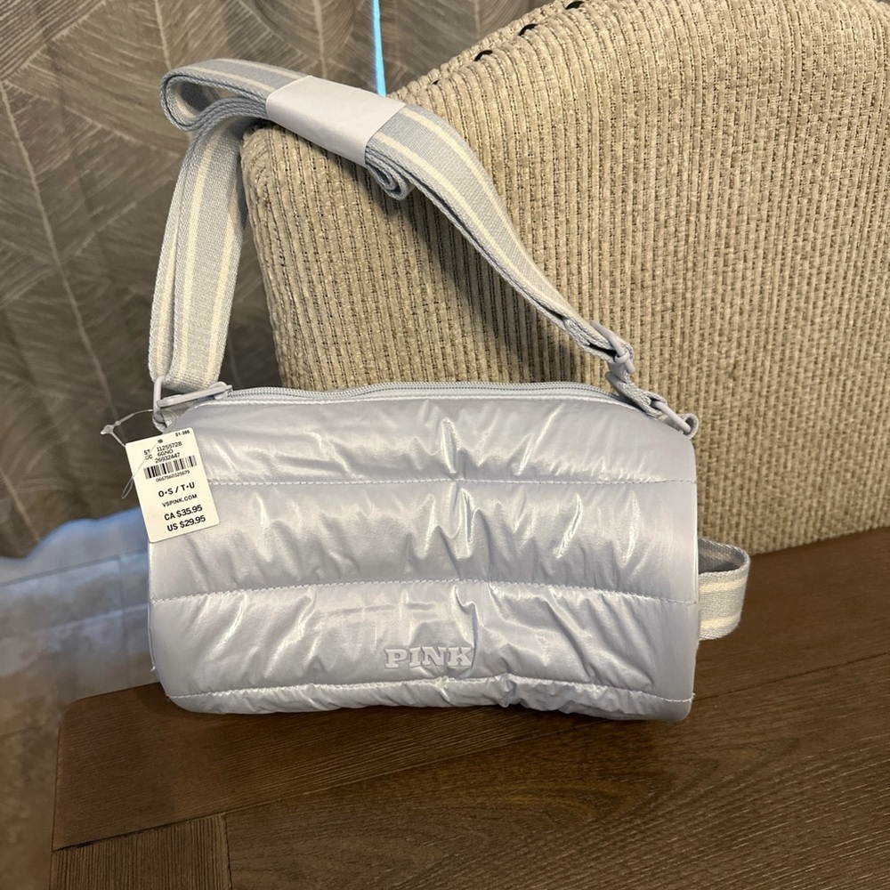 Victoria's Secret Pink‎ Mini Barrel Puffer Crossbody Bag Hydrangea Blue NWT